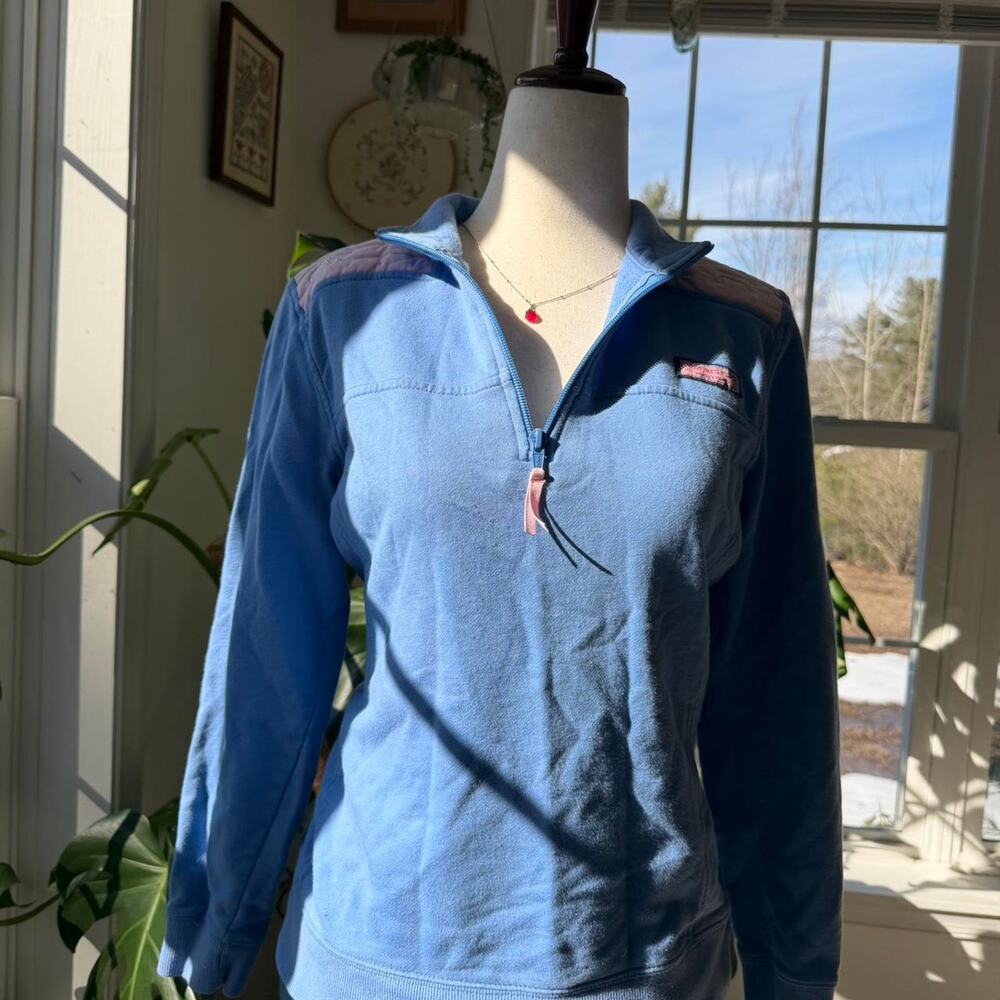 Vineyard Vines Baby Blue and Pink Quarter Zip Sweatshirt Medium